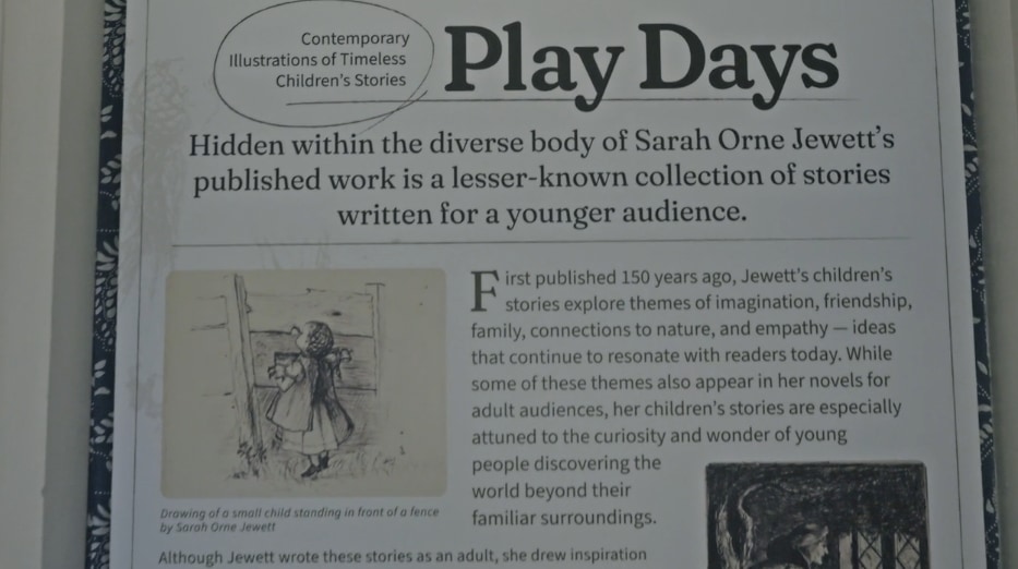 A screensnap of a video giving more information about the Play Days Exhibition at the Sarah Orne Jewett House.